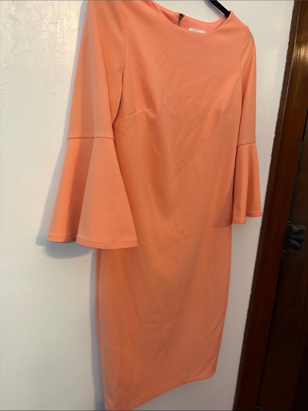 Calvin Klein Women's Peach Bell-Sleeve Sheath Dress Size 6 - Picture 5 of 8
